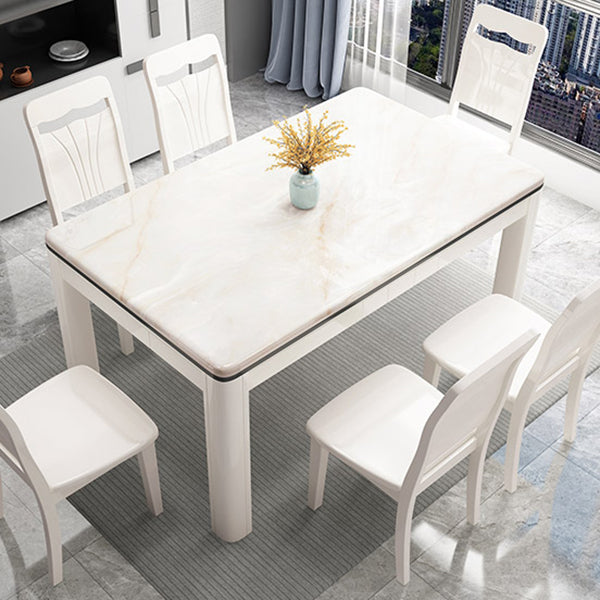 Mid-Century Home Marble Dining Table Rectangle Shape Table with 4 Legs Base