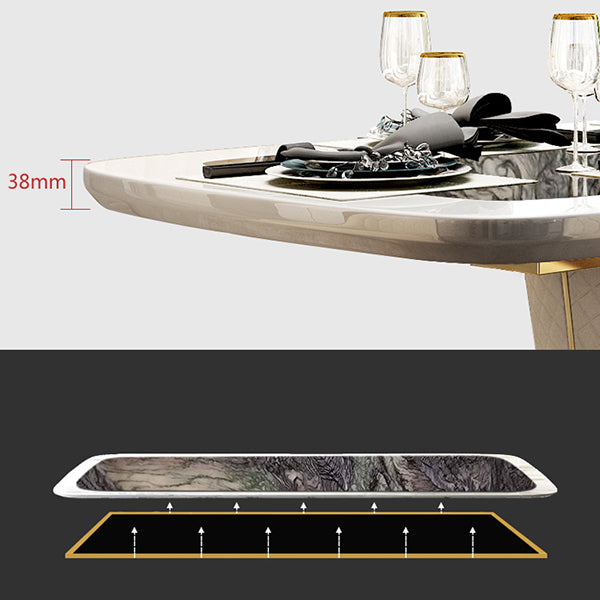 Glam Marble Rectangle Shape Dining Table Standard Kitchen Dining Table with Pedestal Base