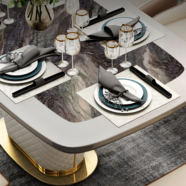 Glam Marble Rectangle Shape Dining Table Standard Kitchen Dining Table with Pedestal Base