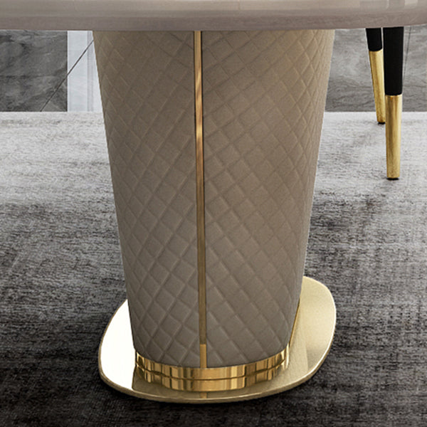 Glam Marble Rectangle Shape Dining Table Standard Kitchen Dining Table with Pedestal Base