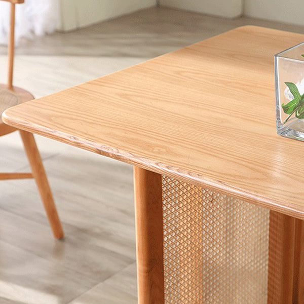 Rechthoek houten eettafel moderne eiken tafel in de natuur met dubbele voetstuk