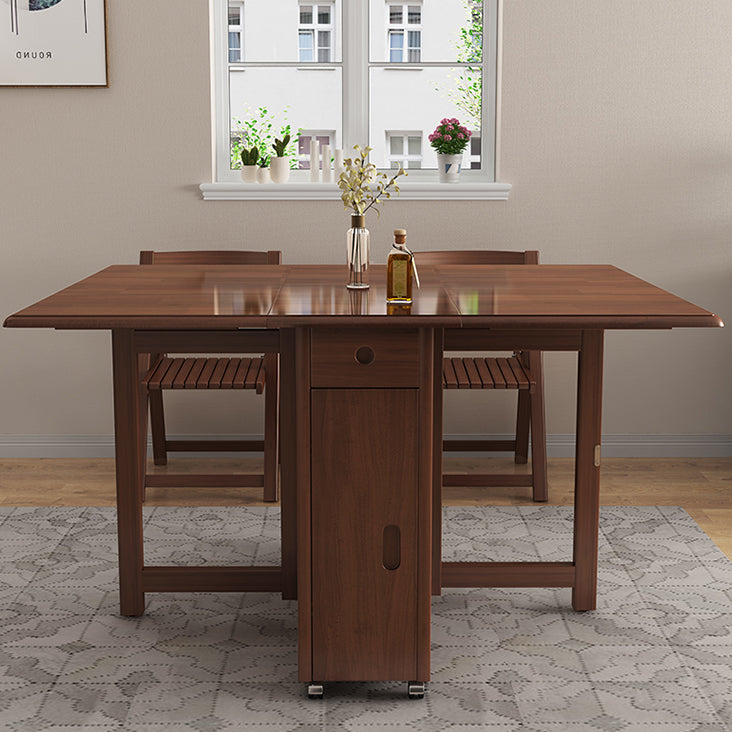 Mid-Century Modern Brown Dining Table Solid Wood Drop-Leaf Dining Table for Home Use