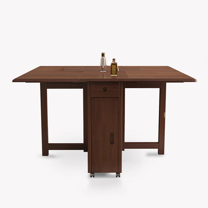 Mid-Century Modern Brown Dining Table Solid Wood Drop-Leaf Dining Table for Home Use