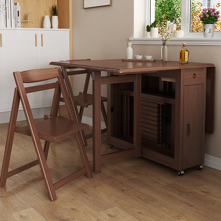Mid-Century Modern Brown Dining Table Solid Wood Drop-Leaf Dining Table for Home Use