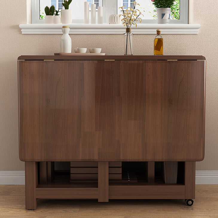 Mid-Century Modern Brown Dining Table Solid Wood Drop-Leaf Dining Table for Home Use
