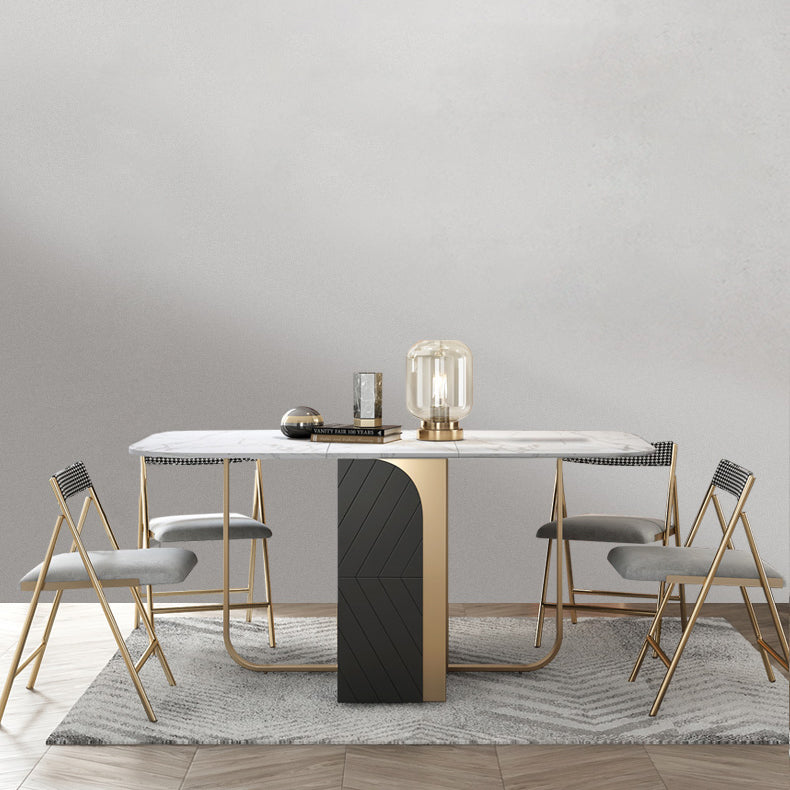 Moderne stijl rechthoek eettafel drop-blad 62 "tafel met metalen basis voor huisgebruik