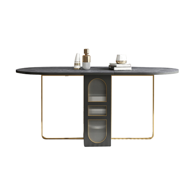 Modern Style Rectangle Dining Table Sintered Stone Drop-Leaf 59" Table for Home Use