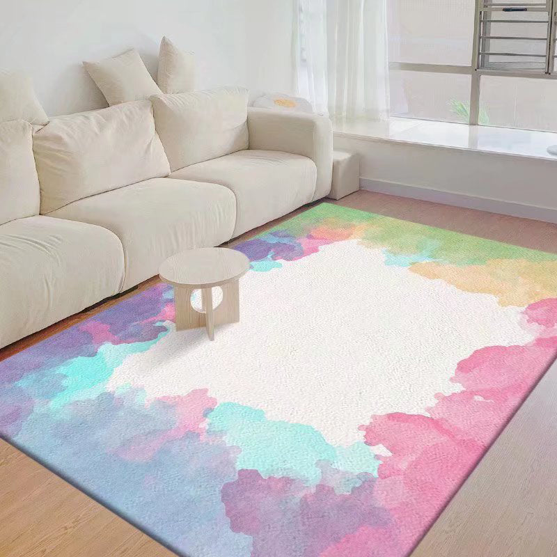 Pink Noordse vloerkleed Polyester Kleurblok Teken Resistent Tapijt voor salon