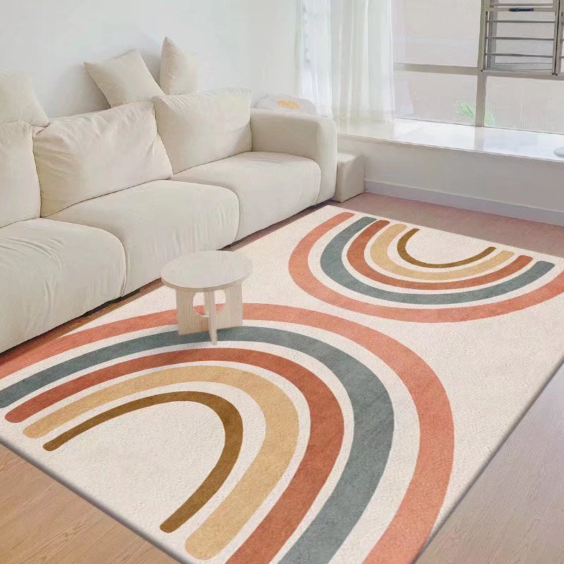 Pink Noordse vloerkleed Polyester Kleurblok Teken Resistent Tapijt voor salon