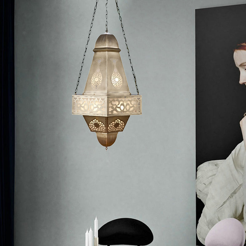 6 Heads Tower Chandelier Lighting Arab Brass Finish Metallic Hanging Ceiling Lamp with Chain
