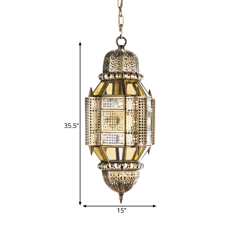 Lantern Metal Hanging Chandelier Arab 3 Bulbs Hallway Ceiling Pendant Lamp in Brass