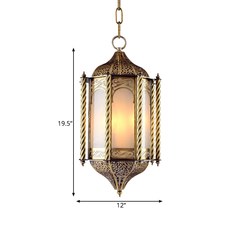 Metallic Brass Pendant Chandelier Lantern 3 Lights Arab Hanging Ceiling Light with Opal Glass Shade