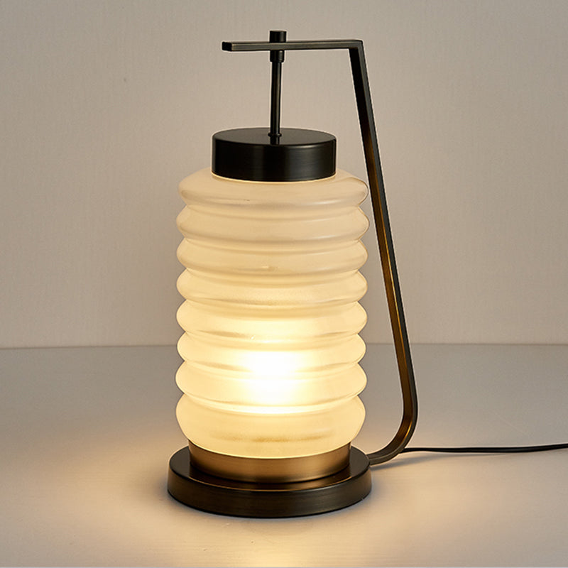 Frosted Glass Lantern Nightstand Lamp Contemporary 1 Head Reading Book Light in Black
