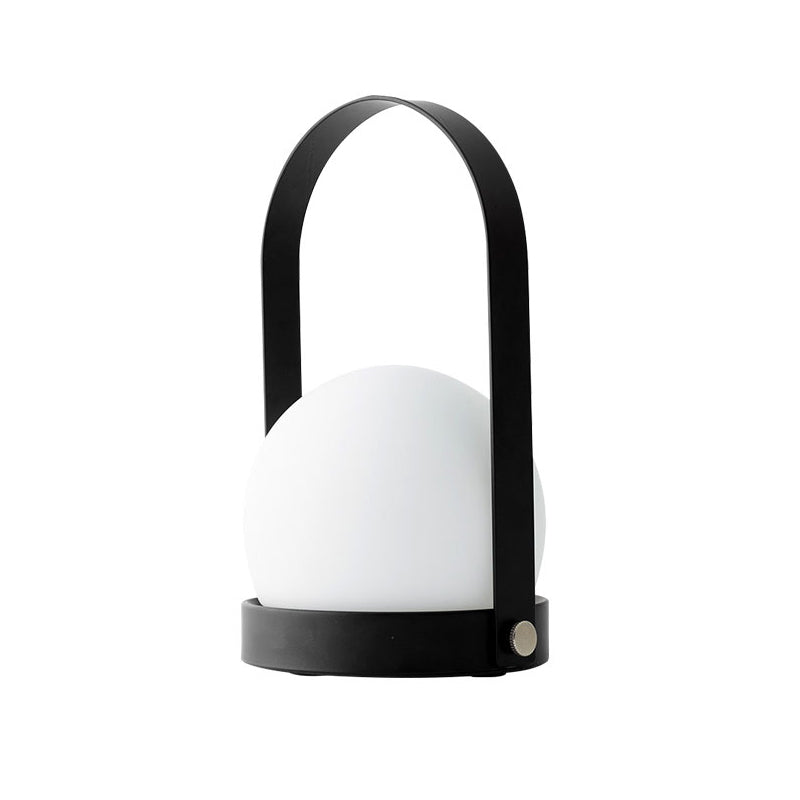 1 Bulb Globe Task Light Modern White Glass Night Table Lampe en noir avec poignée en métal