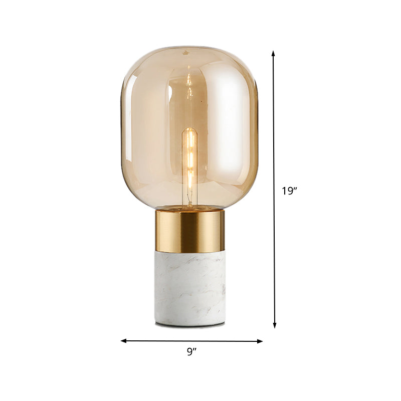 Urn Table Light Modern Amber Glass 1 Head Bedside Nightstand Lamp with Marble Base