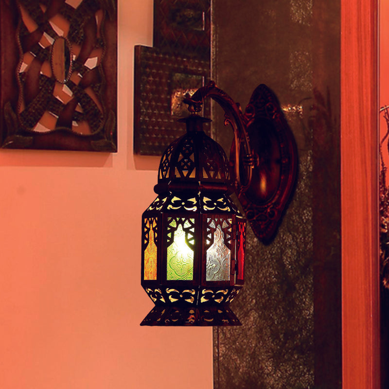 1 Light LED Sconce Lighting Vintage Lantern Metallic Wall Mounted Lamp Fixture in Copper