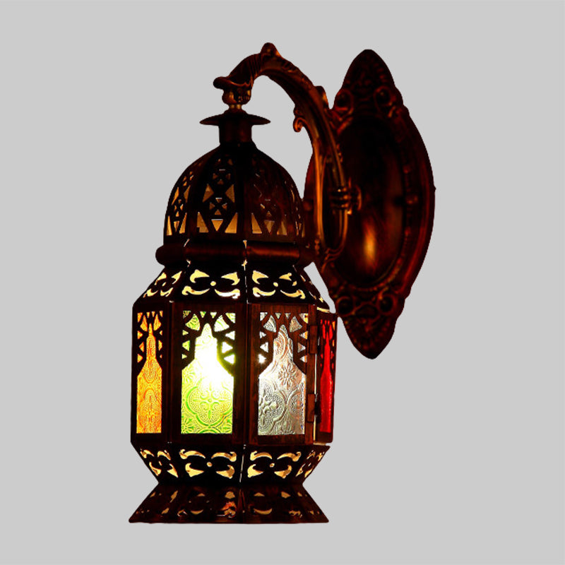 1 Light LED Sconce Lighting Vintage Lantern Metallic Wall Mounted Lamp Fixture in Copper