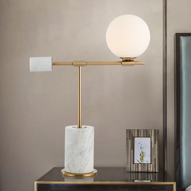 Modernist 1 Head Task Lighting Gold Spherical Night Table Lamp with White Glass Shade