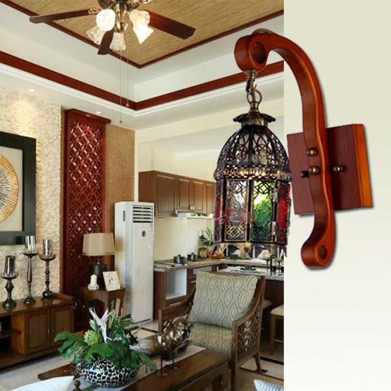 Metallic Copper Wall Light Fixture Lantern 1 Head Antiqued Wall Sconce Lamp for Bedroom