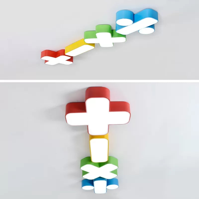 18"/23.5" W Red/Yellow/Blue/Green Symbol Shade Ceiling Light Kids Acrylic Flush Mount Lamp in Warm/White Light