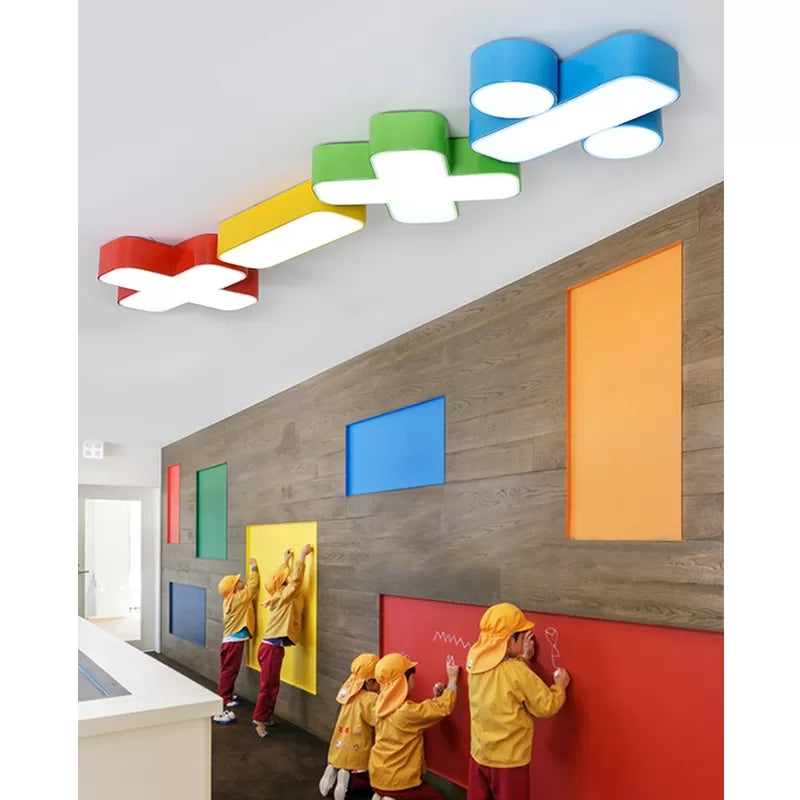18"/23.5" W Red/Yellow/Blue/Green Symbol Shade Ceiling Light Kids Acrylic Flush Mount Lamp in Warm/White Light