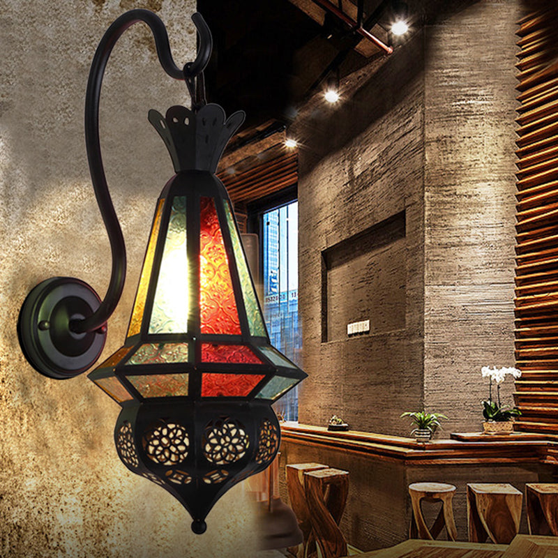 Antiqued Cone Wall Mount Lighting 1-Bulb Iron Wall Sconce Lamp in Black for Corner