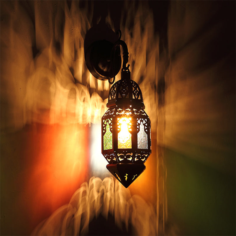 Lantern Metallic Lampenlampenvorrichtung Vintage 1-Licht-Café-Wändebeleuchtung in Schwarz