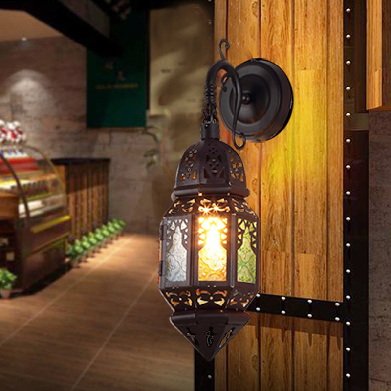 Lantern Metallic Lampenlampenvorrichtung Vintage 1-Licht-Café-Wändebeleuchtung in Schwarz