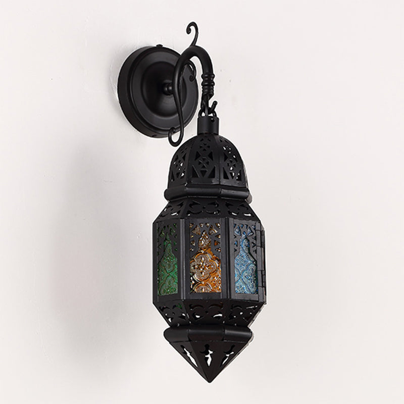 Lantern Metallic Lampenlampenvorrichtung Vintage 1-Licht-Café-Wändebeleuchtung in Schwarz