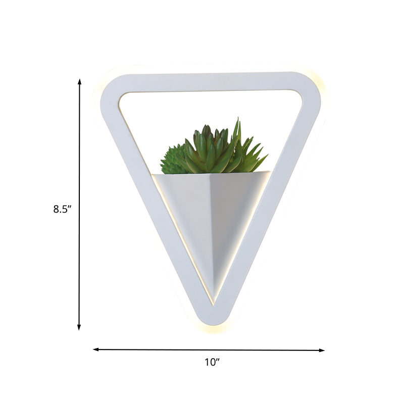 White 1 Bulb Sconce Light Fixture Minimalist Acrylic Triangle LED Plant Wall Lamp in Warm/White Light