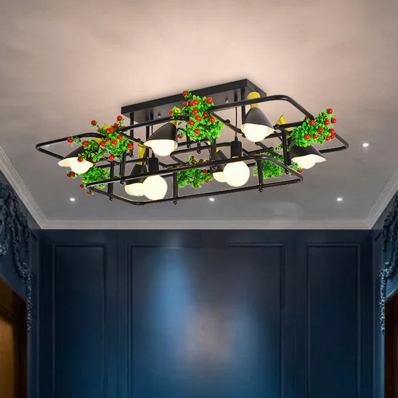 5/8 Lichter Quadrat/Rechteck Deckenbeleuchtung Industrie Black Metall Plant Semi Flush Mount für Wohnzimmer