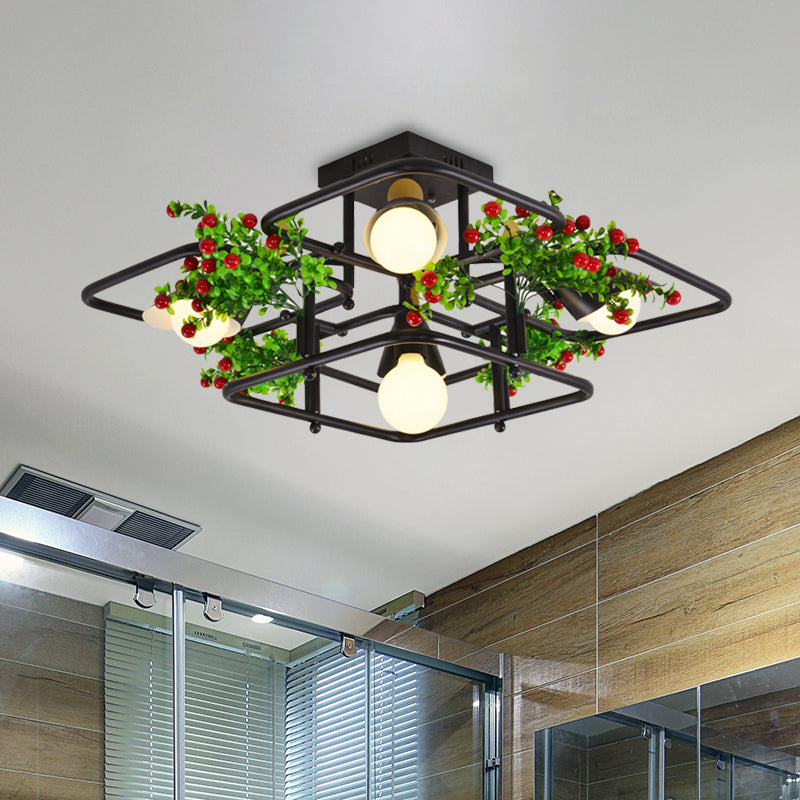 5/8 Lichter Quadrat/Rechteck Deckenbeleuchtung Industrie Black Metall Plant Semi Flush Mount für Wohnzimmer