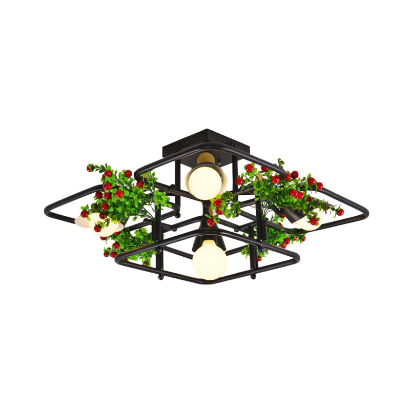5/8 Lichter Quadrat/Rechteck Deckenbeleuchtung Industrie Black Metall Plant Semi Flush Mount für Wohnzimmer