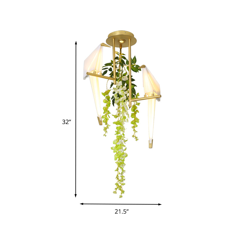 LED Geometric Ceiling Lighting Industrial Gold Metal Plant Semi Flush Light Fixture for Restaurant