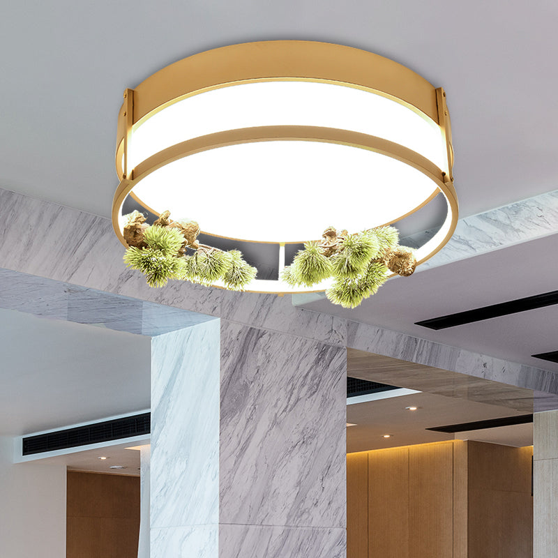 Black/Gold LED Ceiling Fixture Industrial Metal Square/Round Plant Flush Mount Light for Bedroom, 16.5"/20.5" W