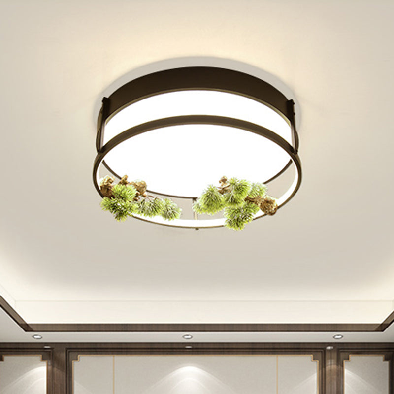 Black/Gold LED Ceiling Fixture Industrial Metal Square/Round Plant Flush Mount Light for Bedroom, 16.5"/20.5" W