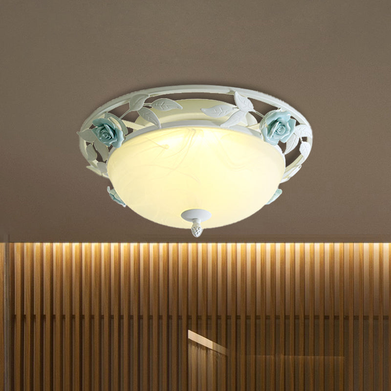 16"/19.5" Width Dome Bedroom Ceiling Lighting Countryside Metal LED White Flush Mount Light Fixture
