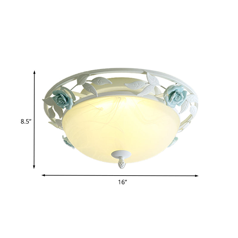 16"/19.5" Width Dome Bedroom Ceiling Lighting Countryside Metal LED White Flush Mount Light Fixture