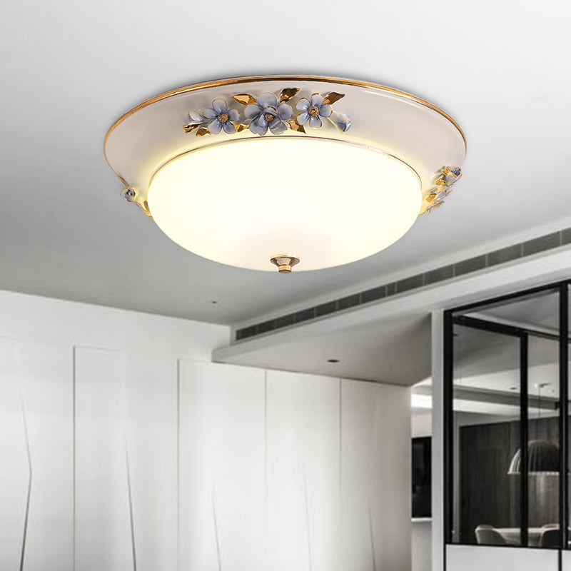Metal White Ceiling Mounted Light Bowl 1 Head Korean Flower LED Flush Mount Lighting Fixture, 12"/14.5"/17" W