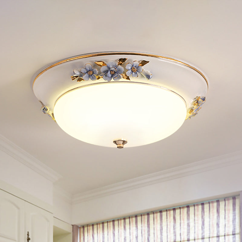 Metal White Ceiling Mounted Light Bowl 1 Head Korean Flower LED Flush Mount Lighting Fixture, 12"/14.5"/17" W