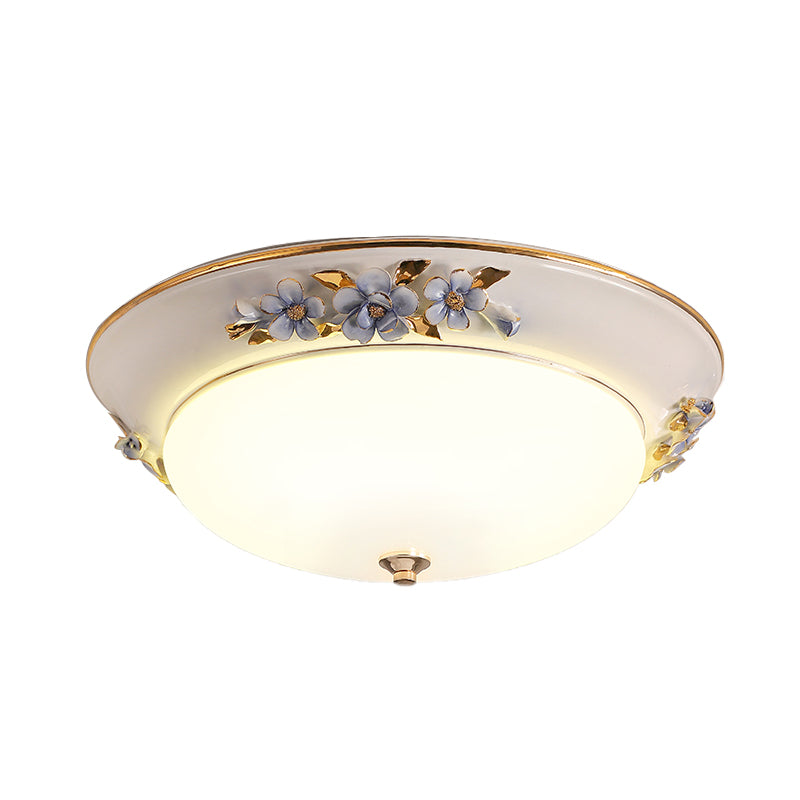 Metal White Ceiling Mounted Light Bowl 1 Head Korean Flower LED Flush Mount Lighting Fixture, 12"/14.5"/17" W