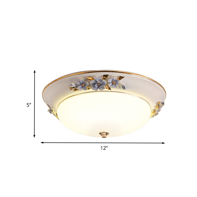 Metal White Ceiling Mounted Light Bowl 1 Head Korean Flower LED Flush Mount Lighting Fixture, 12"/14.5"/17" W
