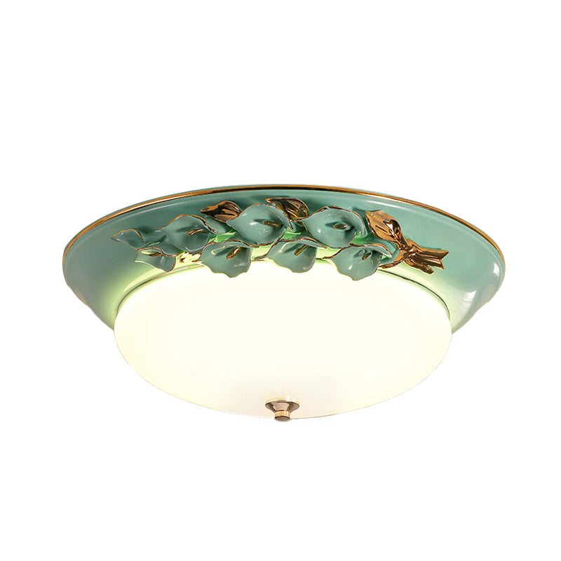 Pastoral Bowl Ceiling Mounted Fixture 1 Light Metal LED Flush Mount Lighting in White for Bedroom, 12 "/14.5" /17 " W