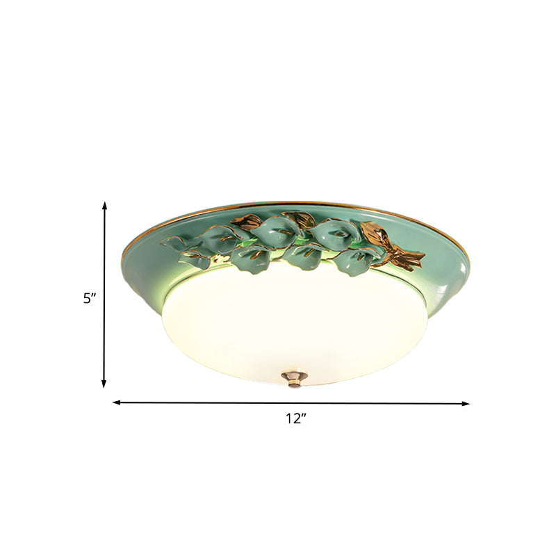 Pastoral Bowl Ceiling Mounted Fixture 1 Light Metal LED Flush Mount Lighting in White for Bedroom, 12 "/14.5" /17 " W