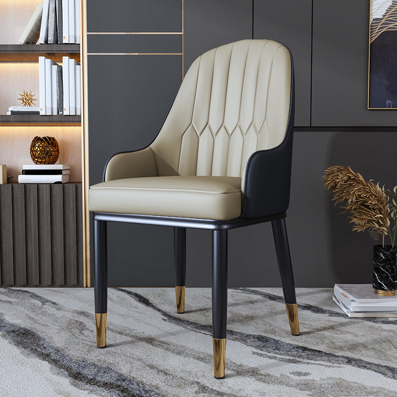 Silla auxiliar de comedor de estilo escandinavo de metal, silla con respaldo sólido acolchado para comedor con brazo
