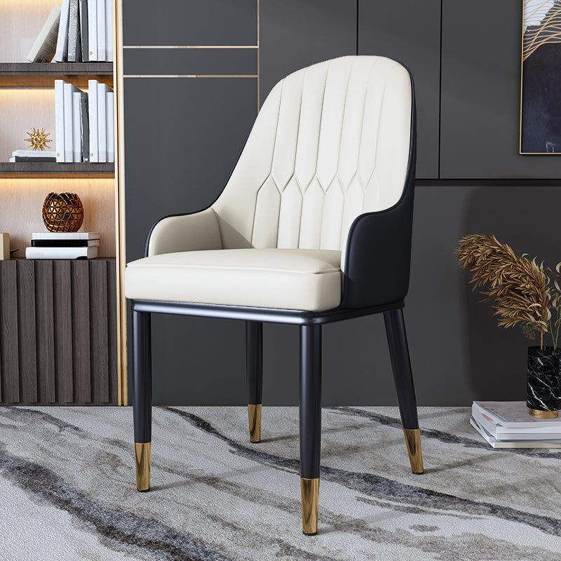 Silla auxiliar de comedor de estilo escandinavo de metal, silla con respaldo sólido acolchado para comedor con brazo