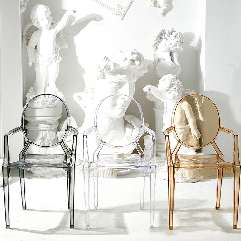 Sillón de plástico contemporáneo para restaurante, silla de comedor transparente con respaldo abierto (juego de 4)