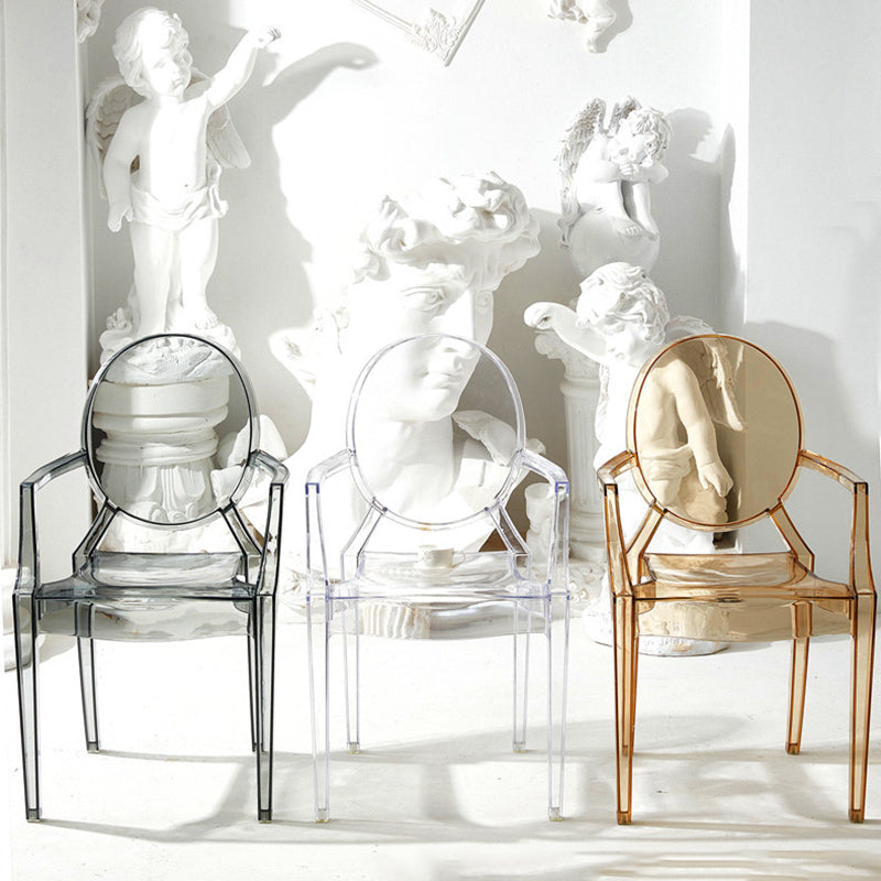Sillón de plástico contemporáneo para restaurante, silla de comedor transparente con respaldo abierto (juego de 4)