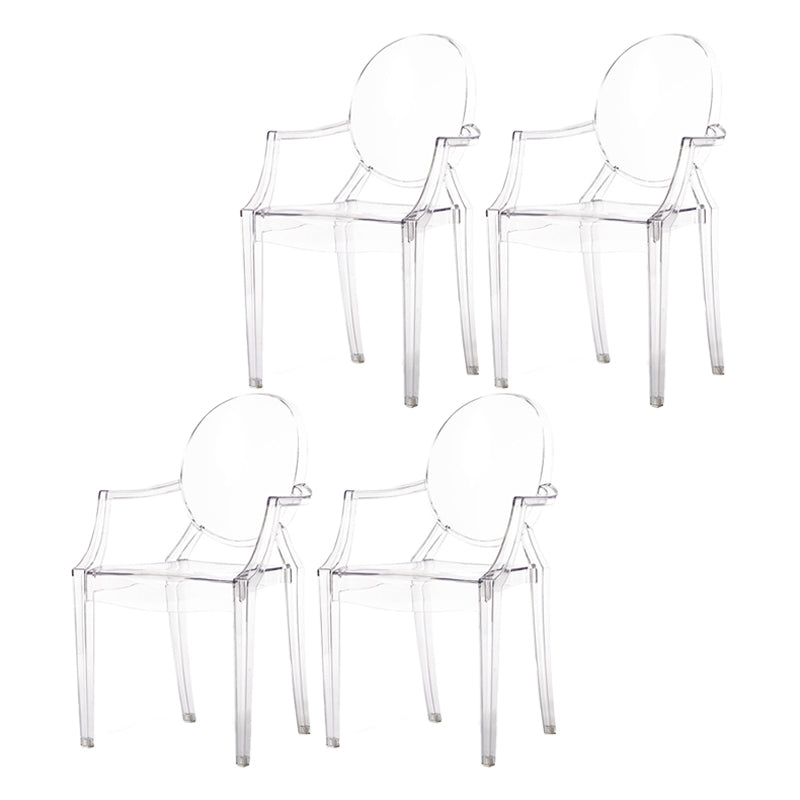 Sillón de plástico contemporáneo para restaurante, silla de comedor transparente con respaldo abierto (juego de 4)