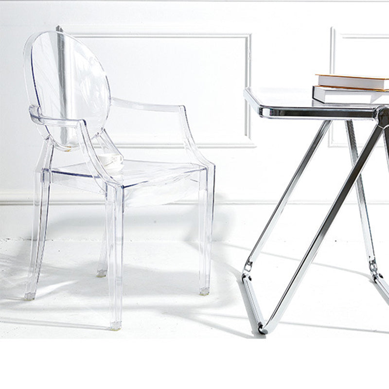 Sillón de plástico contemporáneo para restaurante, silla de comedor transparente con respaldo abierto (juego de 4)
